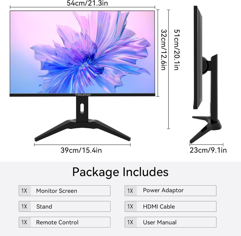 23.8 inch Computer Monitor 1920x1080 Vertical PC Monitor with HDMI VGA AV BNC USB Ports, Multi-Function Stand, VESA, Display Frameless Build-in Speakers for Office Home
