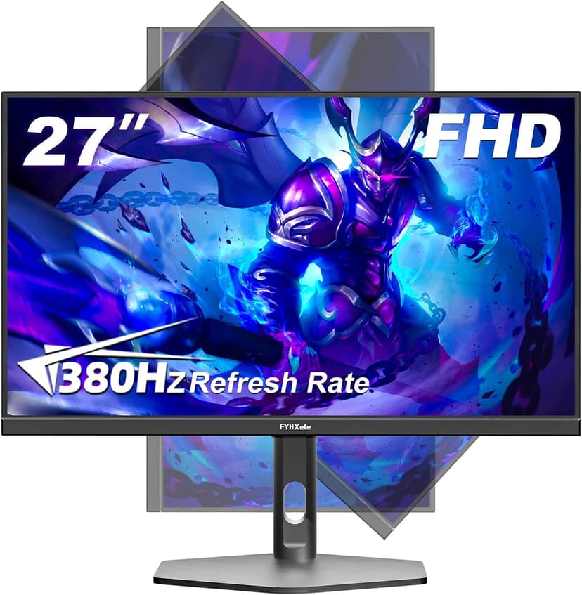 27 inch Gaming Monitor 380Hz, FHD 1080P, 0.5ms Frameless, Ultra Slim Computer Monitor, Height/Pivot/Swivel/Tilt Adjustable Vertical Monitor, Support FreeSync, VESA, DP*2, HDMI*2