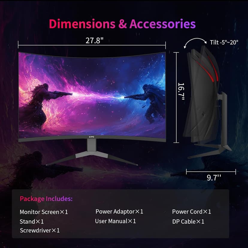32Inch 240Hz Curved Gaming Monitor, 1000R VA, QHD(2560x1440p), 4000:1 Contrast, Support FreeSync GSync, HDMI2.0(144hz)/DP1.4(240hz)/Earphone, Tilt, Xbox PS5 Switch, 2K Computer Monitor for Gamer