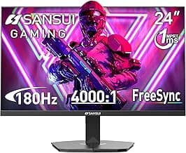 SANSUI 24 Inch Gaming Monitor 180Hz 1Ms FreeSync HDR 110% sRGB FHD 1080P Computer Monitor HDMI DP Ports Eye Care Frameless VESA Mount Cable Management(ES-G24F4L HDMI Cable Included)