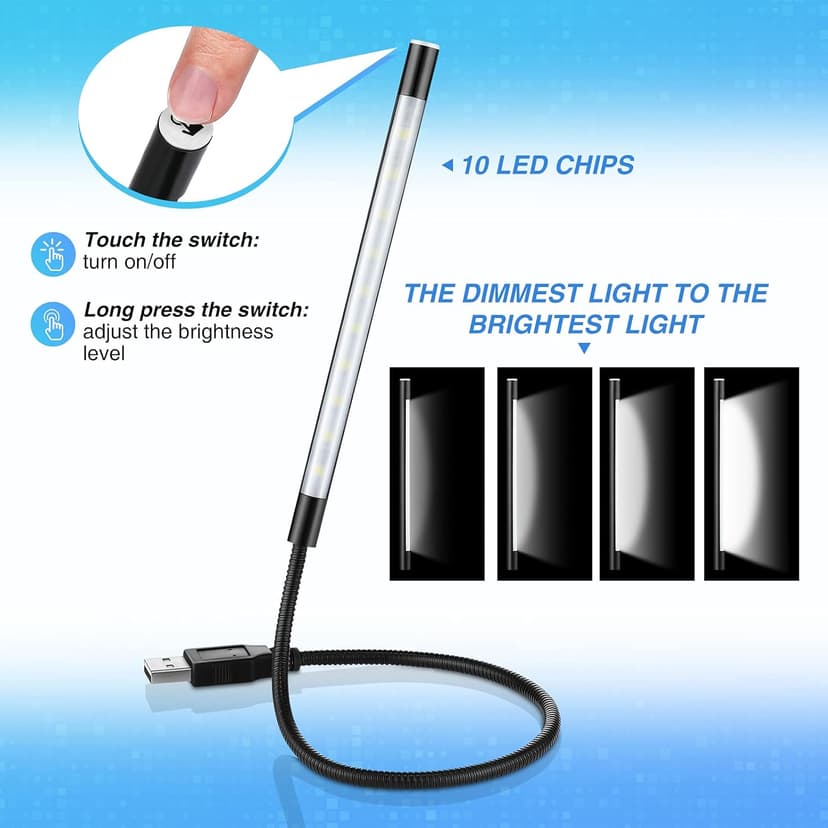 Mudder 2 Pieces USB LED Light for Laptop Keyboard Light Gooseneck Computer Lamp Flexible Stick Dimmable LED Lamp Touch Switch for Reading Book(Black, Blue)