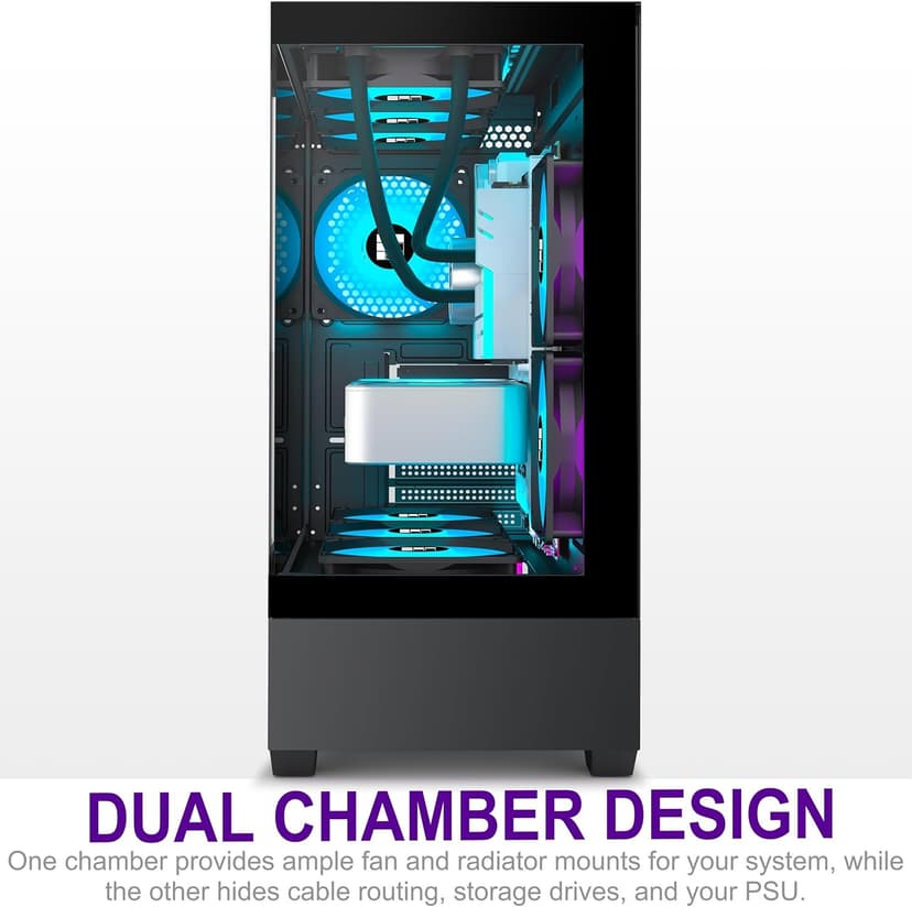 PC Case - Pre-Installed 6 PWM ARGB Fan, ATX Mid-Tower Gaming PC Case,Type-C, FOIFKIN (Black, F1)