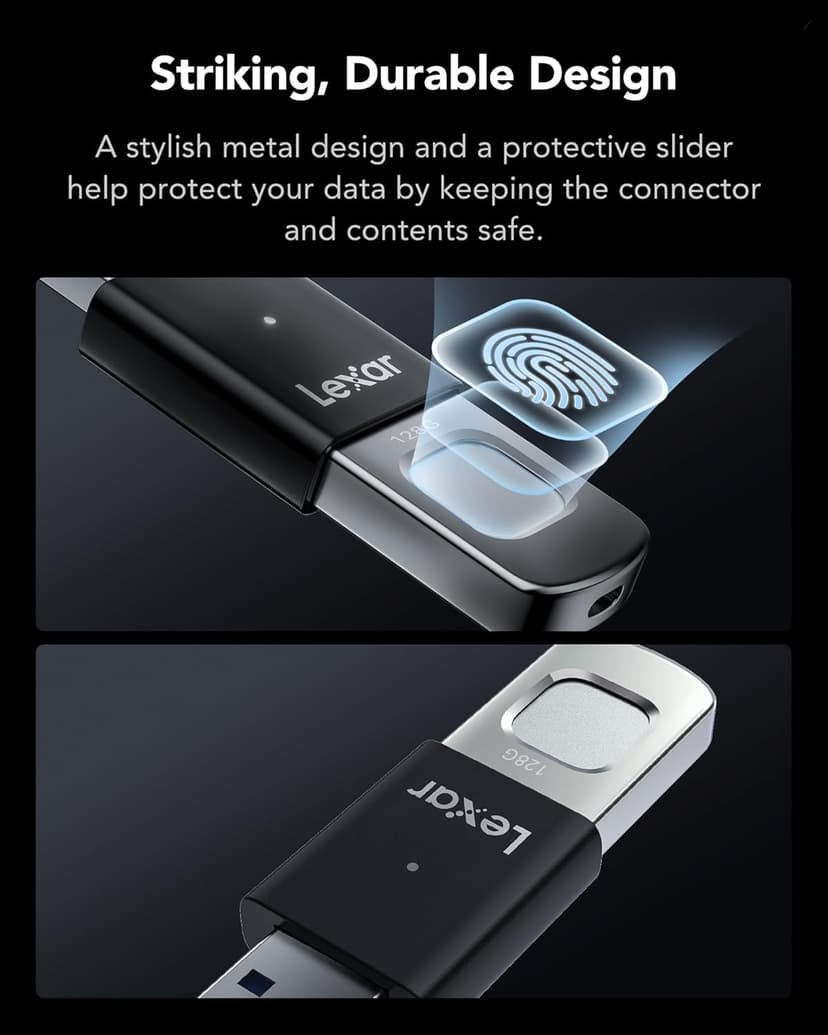 Lexar 128GB JumpDrive Fingerprint F35 PRO USB 3.2 Gen 1 Flash Drive, Up to 400/300 MB/s Read/Write, Storage Expansion and Backup, 256-bit AES & Fingerprint Encryption (LJDF35P128G-RNBNG)