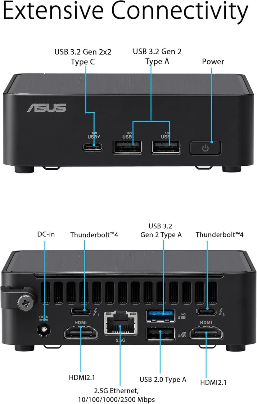 ASUS NUC 14 Pro Tall Full System Mini PC with Intel 14th Gen Core Ultra 7 155H, 32GB DDR5 RAM, 1TB PCIe G4x4 NVMe SSD, Thunderbolt 4,Win 11 Pro, Toolless Chassis Access, VESA Mount Included