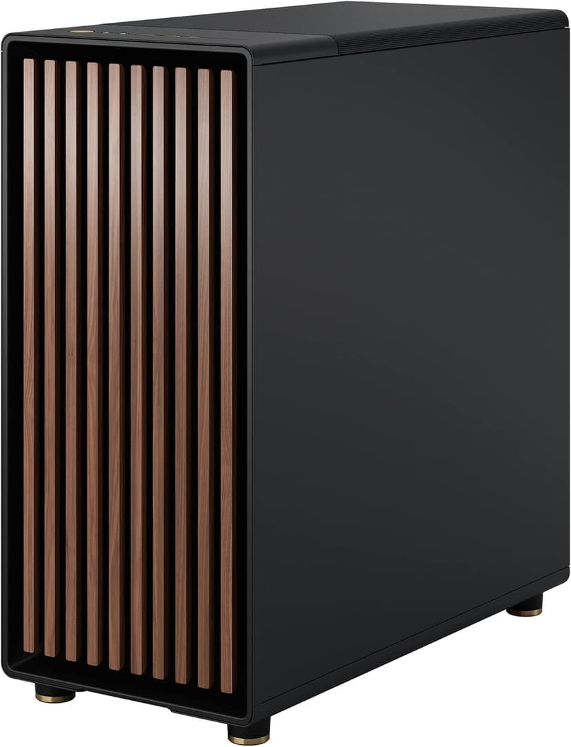 Fractal Design North Charcoal Black Tempered Glass Dark - Genuine Walnut Wood Front - Glass Side Panel - Two 140mm Aspect PWM Fans Included - Type C USB - ATX Airflow Mid Tower PC Gaming Case