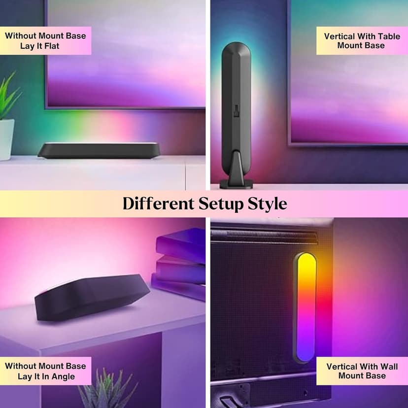 Smart LED Light Bars -RGB Lights w/ 16M Colors -RGB Light Bar for Room, Music Sync, Entertainment & LED Gaming - LED Bar Lights for Gaming Setup Accessories - Colorful Lighting (7-Pc Set)