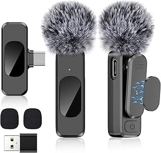 USB C Wireless Lavalier Microphone for Type-C,Android Phone,PC,Mini Microphone with Noise Reduction,Lapel Microphone for Video,Interviews,Live Streaming,TikTok,YouTube,2Pack (For iPhone 15 and Above)