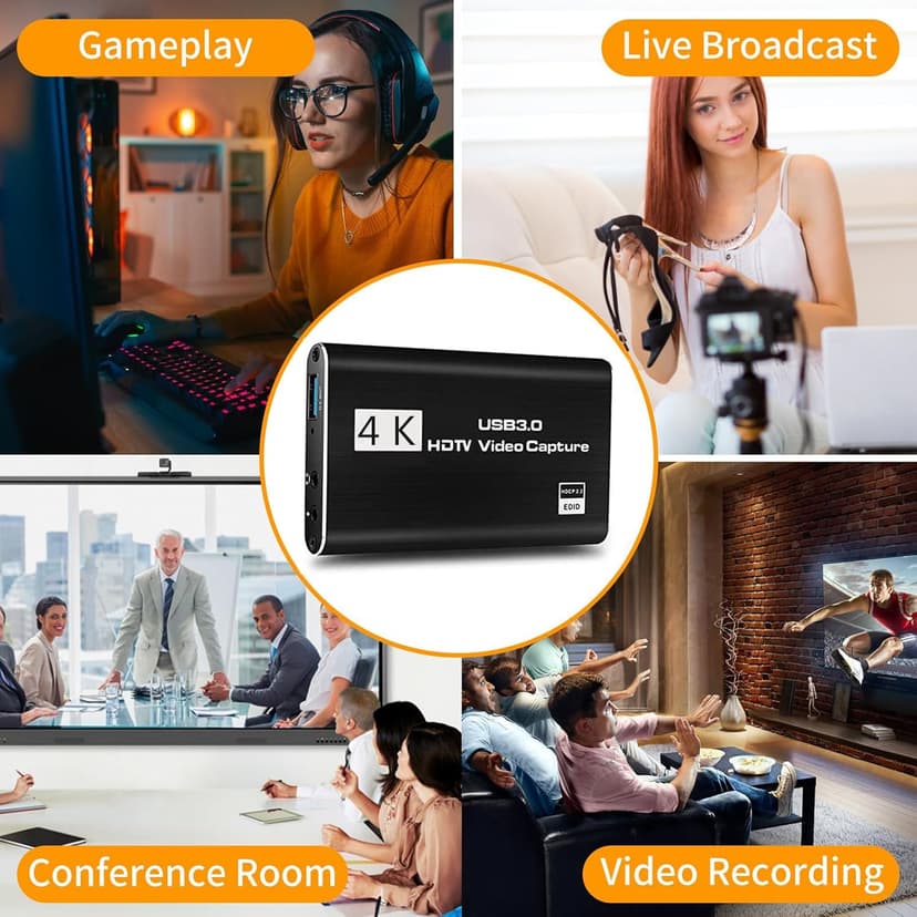 4K HDMI Video Capture Card, Gaming Capture Card with Microphone, Full HD 1080P 60FPS USB Video Capture Device