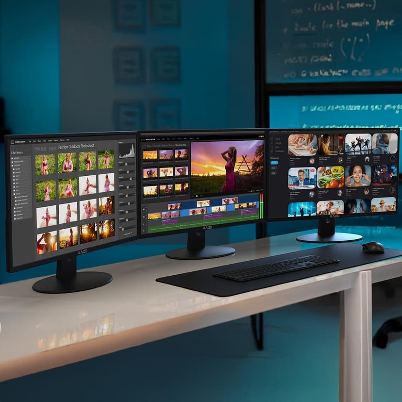 Kado Triple Monitor Setup - 3-Pack 22" 1920x1080 Computer Monitor 75Hz VESA Mount HDMI Office Gaming Hybrid Built-in Speakers (E22 Trio Series)