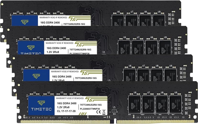 Timetec 64GB KIT(4x16GB) DDR4 2400MHz PC4-19200 Non-ECC Unbuffered 1.2V CL17 2Rx8 Dual Rank 288 Pin UDIMM Desktop PC Computer Memory RAM Module Upgrade (64GB KIT(4x16GB))