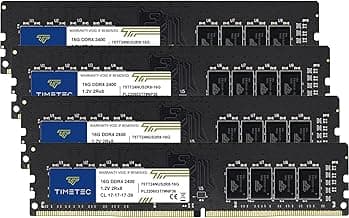 Timetec 64GB KIT(4x16GB) DDR4 2400MHz PC4-19200 Non-ECC Unbuffered 1.2V CL17 2Rx8 Dual Rank 288 Pin UDIMM Desktop PC Computer Memory RAM Module Upgrade (64GB KIT(4x16GB))