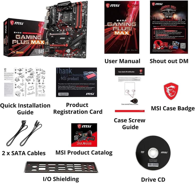 MSI Performance Gaming AMD Ryzen 2ND and 3rd Gen AM4 M.2 USB 3 DDR4 DVI HDMI Crossfire ATX Motherboard (B450 GAMING PLUS Max)