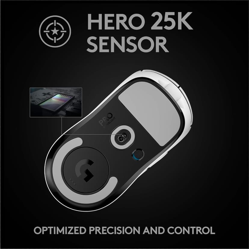 Logitech G PRO X SUPERLIGHT Wireless Gaming Mouse, Ultra-Lightweight, HERO 25K Sensor, 25,600 DPI, 5 Programmable Buttons, Long Battery Life, Compatible with PC / Mac - White