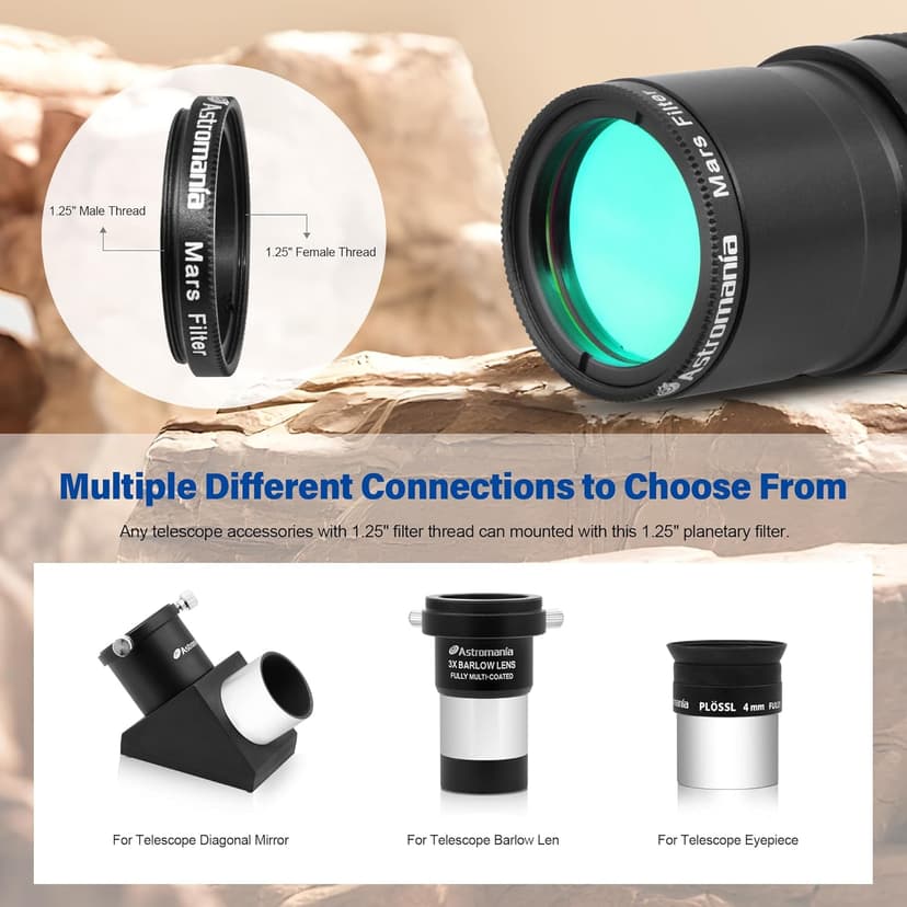 Astromania 1.25" Mars Observing Eyepiece Filter - Prepare for July's Opposition - Designed to Ferret Out Resolution of Martian Polar Regions, Highland Mountain ranges, and expansive mare flatlands