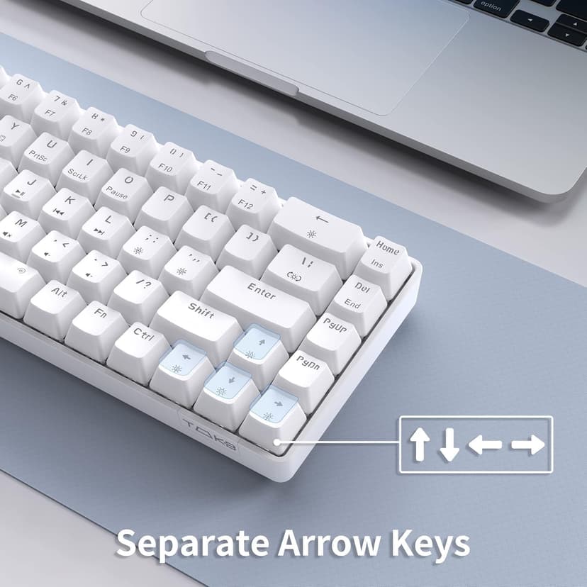 TMKB T68SE 60% Mechanical Gaming Keyboard – Ultra-Compact 68 Keys Wired Keyboard with Blue Switches, LED Backlit, Dedicated Arrow & Control Keys – White – for Windows PC/Laptop/Gamers/Typists