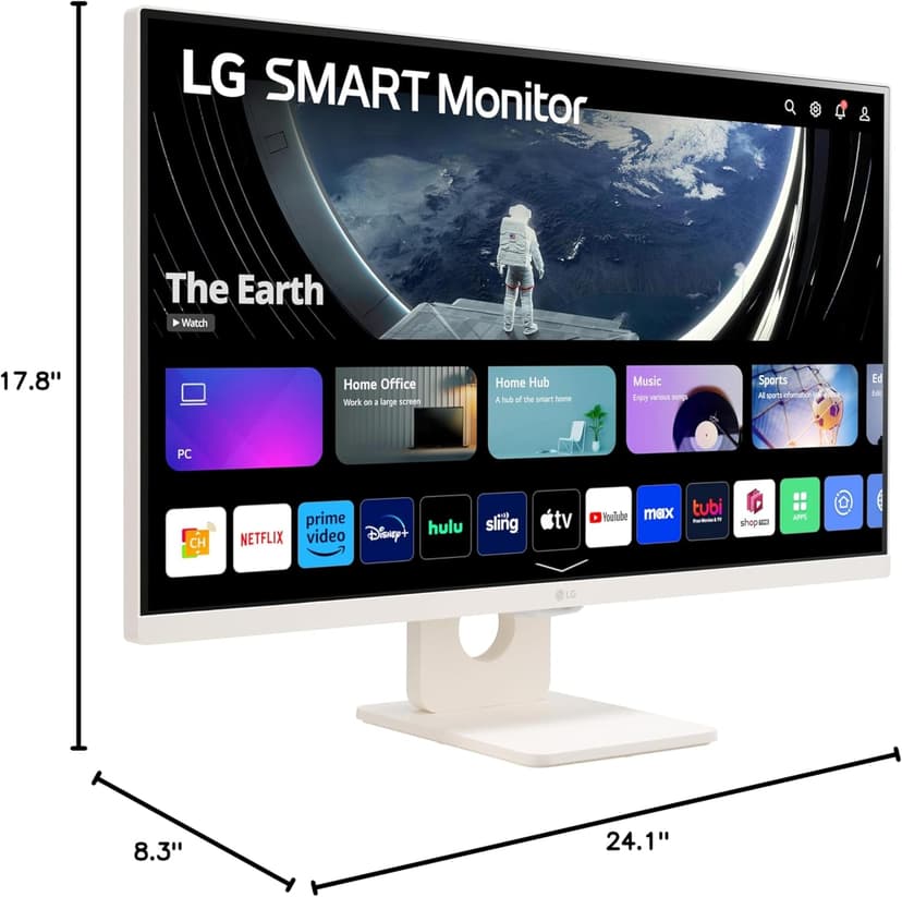 LG 27SR50F-W Smart Monitor 27-Inch FHD (1920x1080) IPS Display, webOS 23, HDR 10, x2 Built-in Speakers, AirPlay 2, Screen Share, Bluetooth, ThinQ App, Remote Control, White