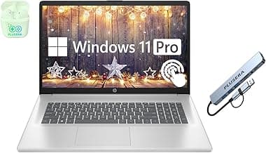 HP 17.3" Touchscreen Laptop Computer, 64GB RAM 2.5TB Storage (2TB SSD+512GB Docking Station Set), 6-Cores AMD Ryzen 5, Windows 11 Pro with Microsoft Office Home & Business Included, PLUSERA Earphones