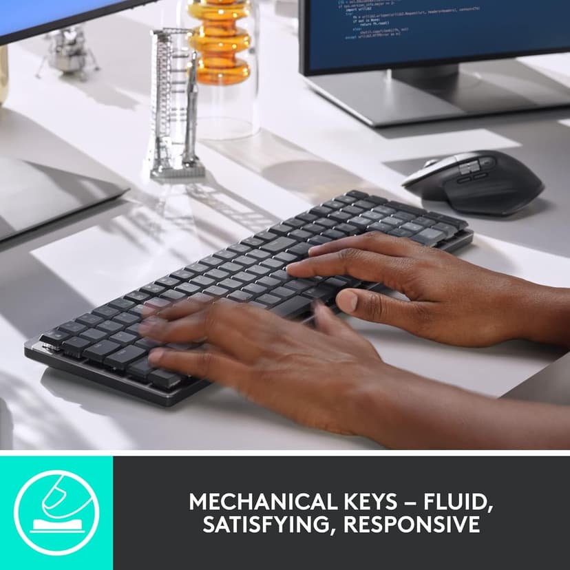 Logitech MX Mechanical Wireless Illuminated Performance Keyboard, Tactile Quiet Switches, Backlit Keys, Bluetooth, USB-C, macOS, Windows, Linux, iOS, Android, Metal, ‎Graphite