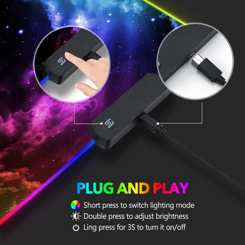 AIMSA Large RGB Gaming Mouse Pad, Keyboard Mousepad Led Extended 35.4 x 15.8 inch Non-Slip Rubber Base with 14 Lighting Modes, Big Desk Mat Waterproof, Nebula Universe