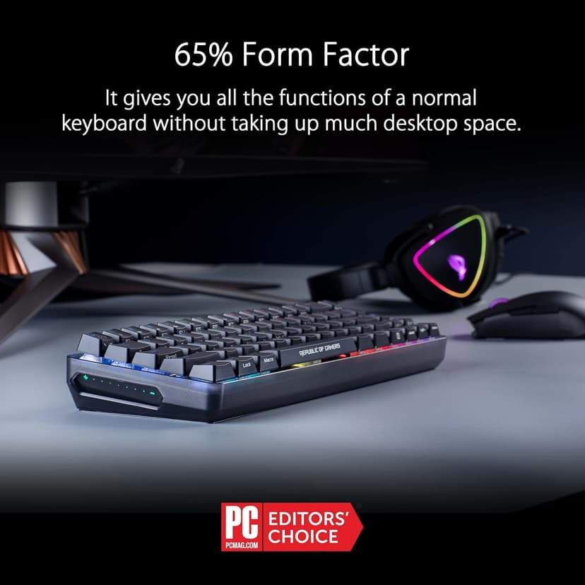ASUS ROG Falchion NX 65% Wireless RGB Gaming Mechanical Keyboard | ROG NX Red Linear Switches, PBT Doubleshot Keycaps, Wired / 2.4G Hz, Touch Panel, Keyboard Cover Case, Macro Support,Black