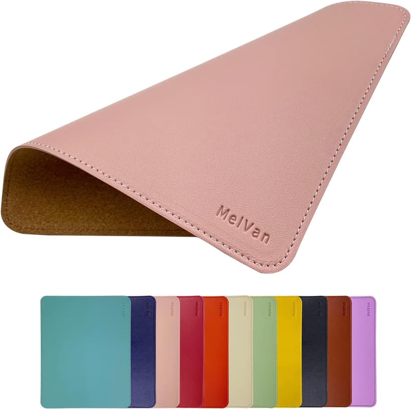MelVan PU Leather Mouse Pad with Stitched Edge, Waterproof Gaming Mouse Mat for Computers, Laptop, Office & Home, 10.2" x 8.3", 1 Pack (Pink)