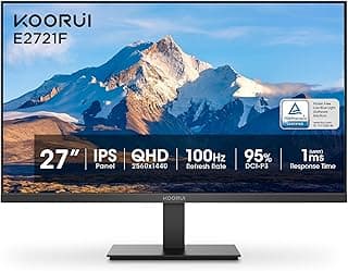 KOORUI 27 Inch QHD (2560x1440) IPS Ultra-Thin Computer Gaming Monitor, 100Hz Refresh Rate, DCI-P3 95%, FreeSync & G-Sync, 1ms MPRT, HDR10, VESA 100x100mm, Tilt Adjustable for Game and Work