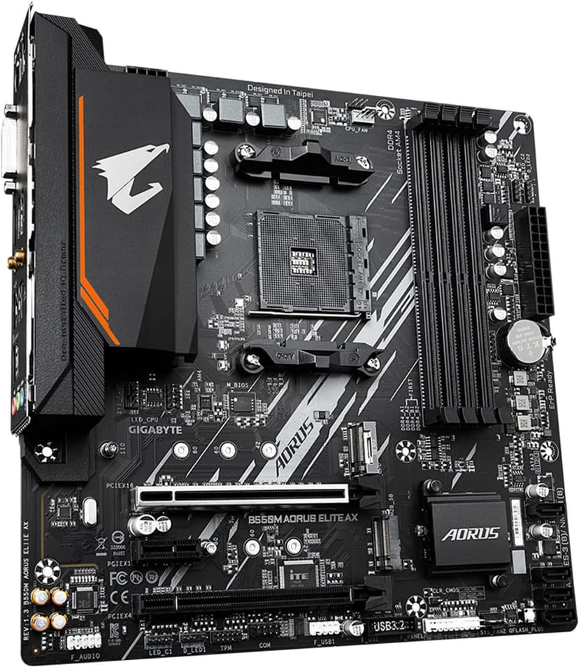 GIGABYTE B550M AORUS Elite AX (rev 1.3) Motherboard, Supports AMD AM4 Ryzen 5000 Processors, Micro-ATX, DDR4, Single M.2, SATA 6Gb/s, Realtek GbE LAN, PCIe 4.0