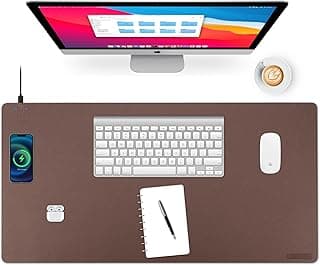 Wireless Charging Desk Mat with Desk Pad for Desktop Charging Large Mouse Pad Waterproof Leather Computer Mat Mouse Pad Non-Slip Protector on Top of Desks for Keyboard and Mouse (brown-l, 32*16inch)