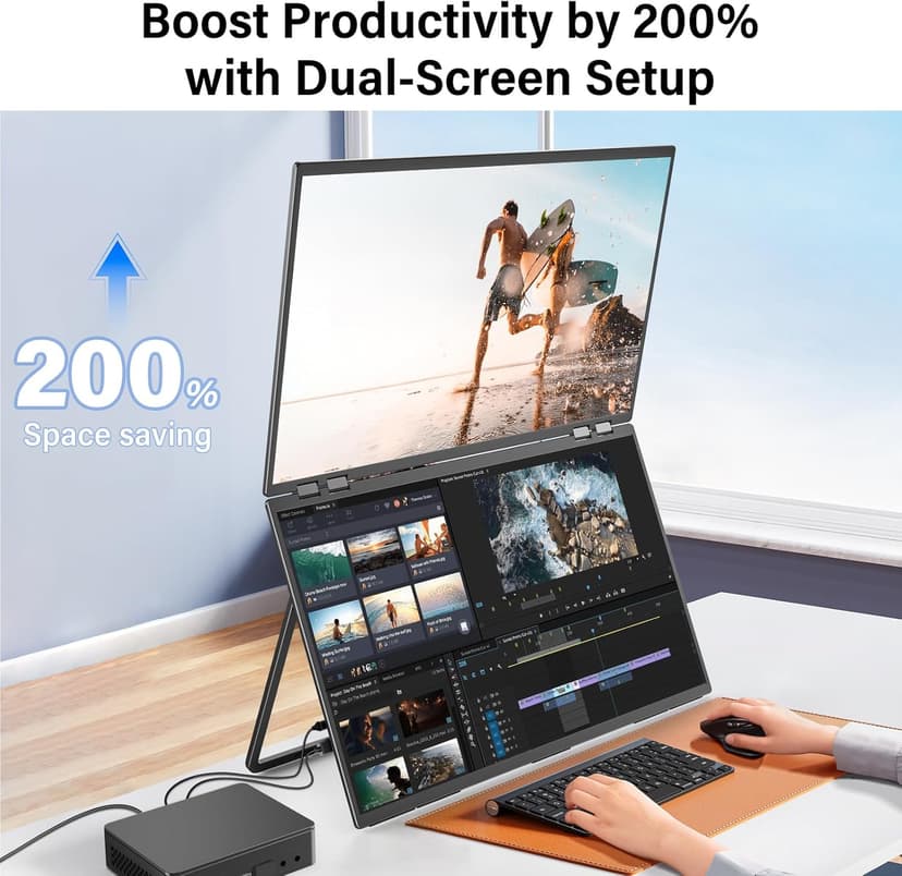 InnoView 23.8" FHD 100Hz 100% sRGB Dual Monitor 315°Adjustable Monitor Extendrer for Windows Mac w/HDMI Type-C Work Gaming Office Triple Monitors