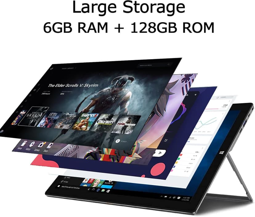 Windows Tablet with Keyboard, 11.6 inch 2-in-1 Tablets Laptops Touchscreen Windows 11, Intel Celeron, 1920 * 1080 IPS 6GB RAM 128GB EMMC 2.4G/5G WiFi Bluetooth HDMI USB