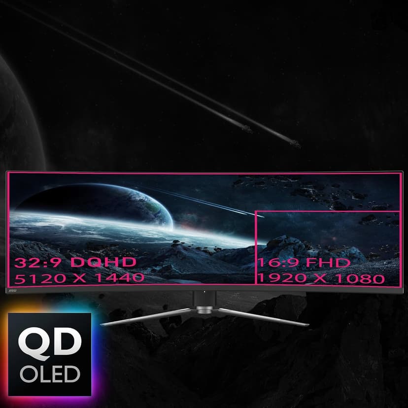 MSI MPG 491CQP QD-OLED 49" 32:9 DQHD 144Hz Curved OLED HDR Gaming Monitor, Metallic Black