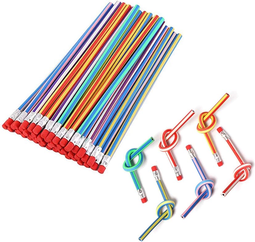 Flexible Bendy Pencil, 35 PCS Flexible Soft Pencil Colorful Stripe Soft Pencils with Eraser as Gift for Students or Children