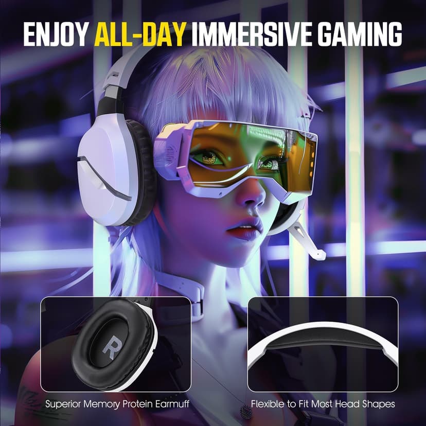 Wireless Gaming Headset with Noise Canceling Microphone for PS5, PC, PS4, 2.4G/Bluetooth Gaming Headphones with USB and Type-c Connector, Wired Mode for Controller Gamecube