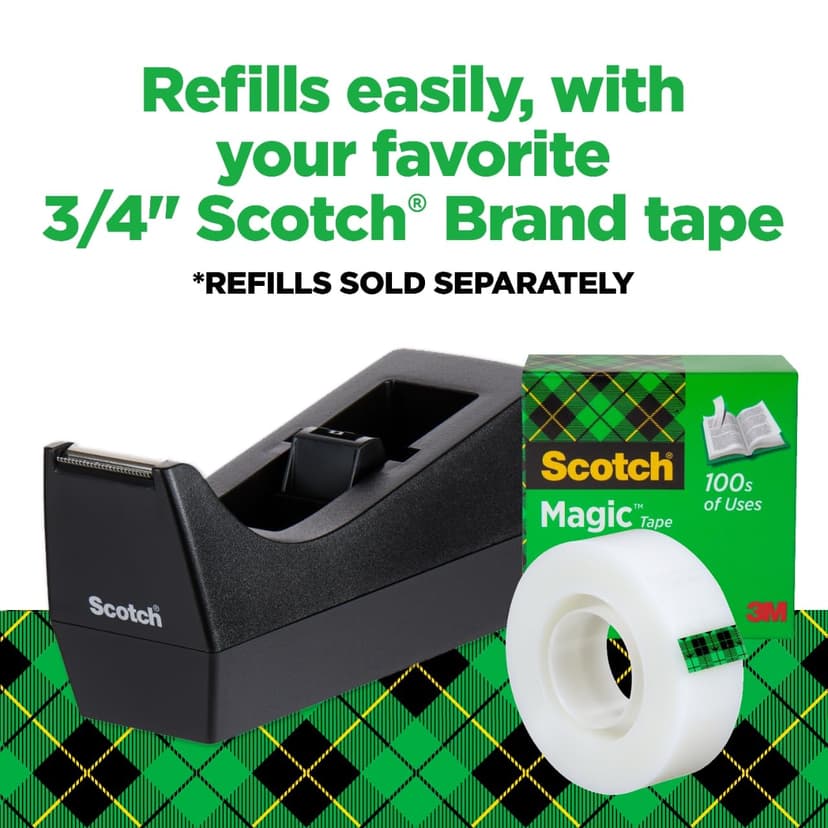 Scotch Classic Desktop Tape Dispenser, Black, 1-inch Core, Made from 100% Recycled Plastic, 1 Dispenser