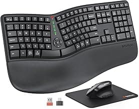 MEETION Ergonomic Wireless Keyboard and Mouse, Ergo Keyboard with Vertical Mouse, Split Cushioned Wrist Palm Rest, Natural Typing, Rechargeable, Full Size, Windows/Mac/Computer/Laptop, Black DirectorC