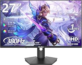 27inch Gaming Monitor - 1ms 380Hz 1080p Flat, HDR10 Height/Tilt/Swivel/Pivot Adjustable RGB Anti-Glare Display, HDMI/DP, FreeSync, G-Sync, 300 cd/m² Bright LEDs
