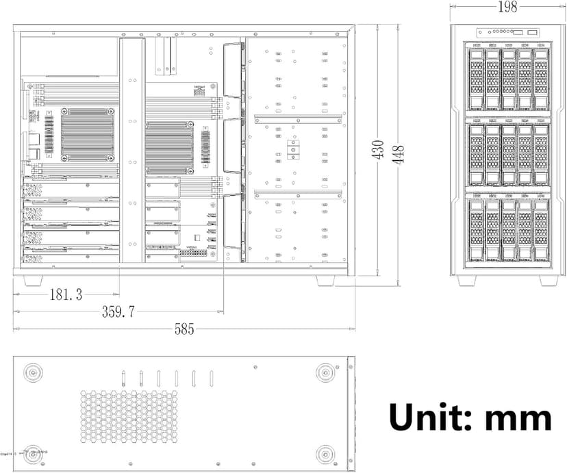 ZhenLoong full tower NAS computer case ITX MATX ATX EATX 15 bay hot swap server GPU Graphic workstation chassis, Black, Loong1