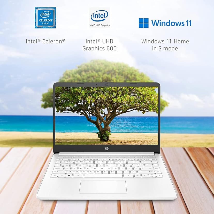 HP New 14" HD Ultral Light Thin Laptop, Quad-Core Intel Celeron Processor, 16GB RAM, 320GB (64GB eMMC+ 256GB Card), Wi-Fi, Upto 11 Hours, Windows 11 S + 1 Year Office 365+HubxcelAccessory, White