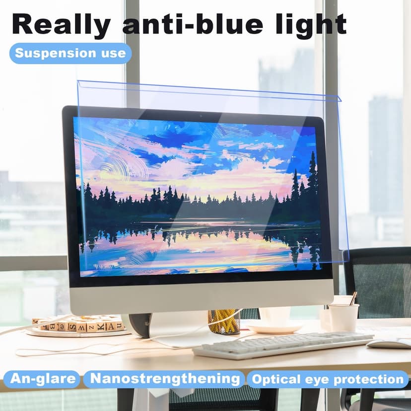Anti Blue Light Screen Filter, Universal Blue Light Blocking Screen Protector Panel for 23, 23.6, 23.8, 24 inches Diagonal Desktop Computer LED PC Monitor- Widescreen Monitor Frame Hanging Type