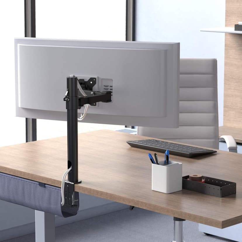 Amazon Basics Single Computer Monitor Stand with Tilt and Rotation, Height Adjustable VESA Desk Arm Mount, Steel, 30 inches, Black