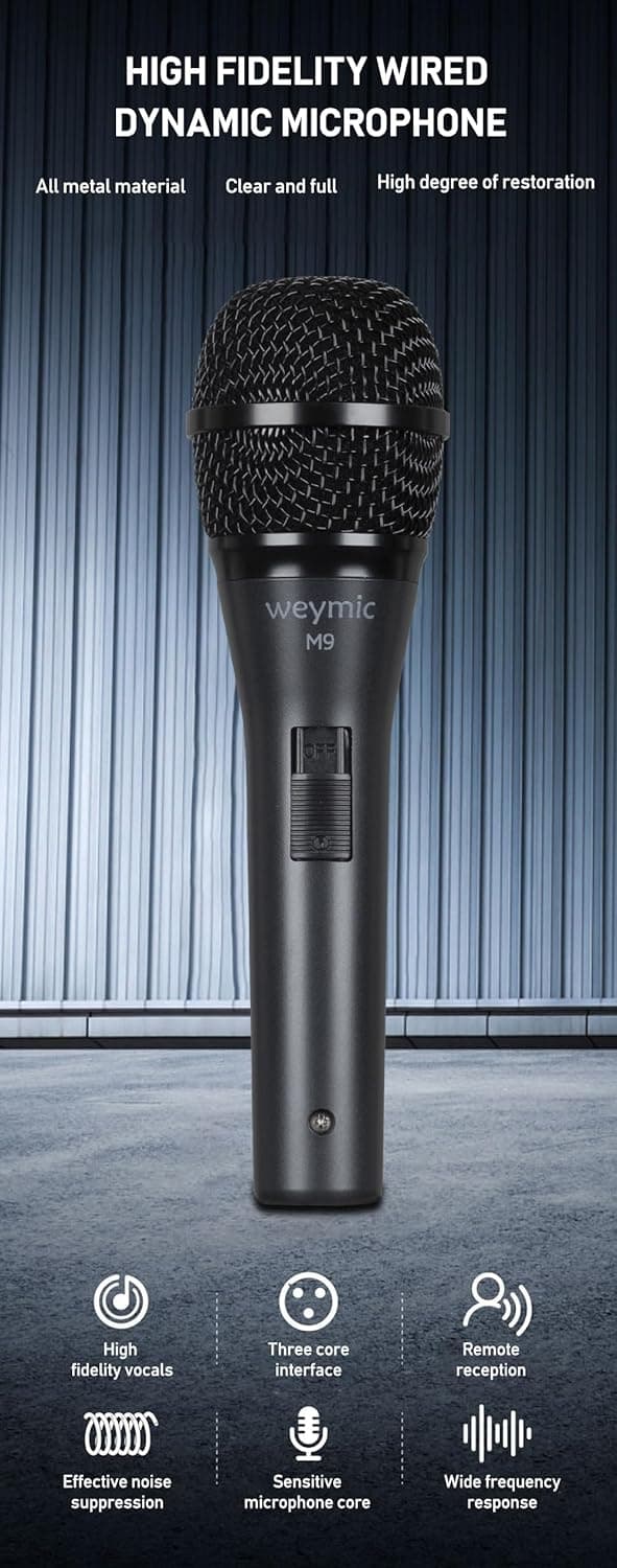 M9 Dynamic Vocal Classic Style Microphone Audio Classic Professional Dynamic Cardioid Unidirectional - for Instruments, Drums, Percussion, Vocals (M9)