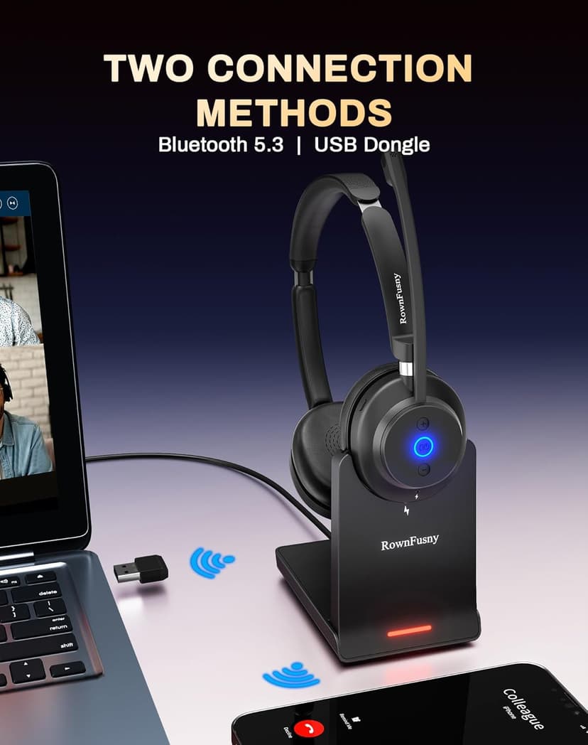 Bluetooth Wireless Headset with Mic for Work, Bluetooth 5.3, Advanced Noise Reduction Microphone, Clear Calls - Comfortable Over-Ear Headphones for PC, Laptop, iPhone, Android, Zoom, Office