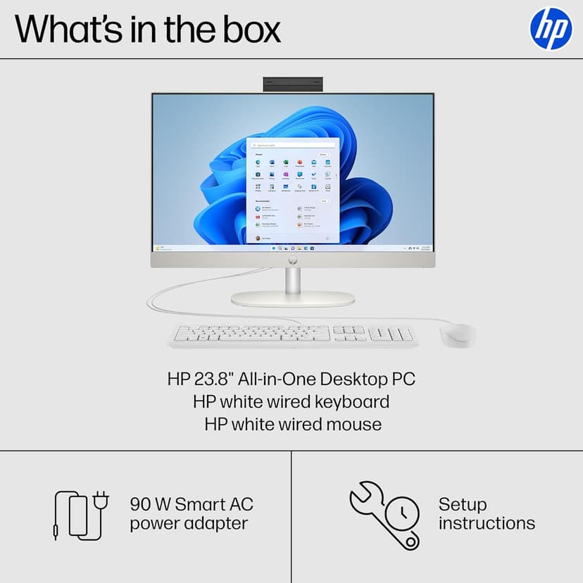 HP 23.8 inch All-in-One Desktop PC, FHD Display, Intel Core i5-1334U, 16 GB RAM, 512 GB SSD, Intel UHD Graphics, Windows 11 Home, Shell White, 24-cr0112 (2025)
