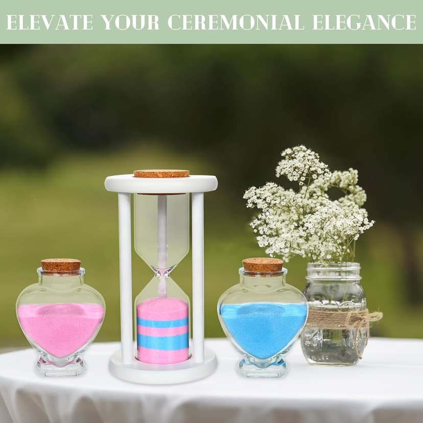 Unity Sand for Wedding Ceremony Set - 3 Pcs Wedding Sand Ceremony Sets Includes 1 Unity Hour Glass and 2 Heart-Shape Glass Sand Ceremony Vase, Wedding Unity Ideas for Ceremony (Sand not Included）