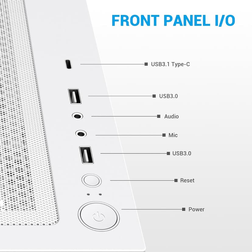 SAMA V40 Mid Tower ATX Case – 6 × 120mm ARGB PWM Fans Pre-Installed, Dual Tempered Glass Panels, Vertical Airflow, Dual-Chamber Design, USB 3.1 Type-C, 7 Slots, Supports ATX/MATX/ITX GPUs, White