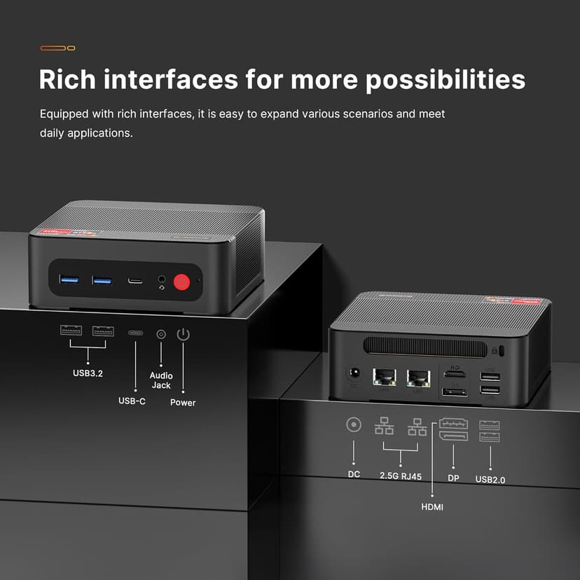 P4 Plus Mini PC Desktop Computers, AMD Ryzen 7 5825U (up to 4.5GHz), 32GB DDR4, 1TB PCIe SSD, Dual LAN 2.5G & Wi-Fi 6E & BT5.2, 4K Triple Display, Compact Silent PC for Gaming, Office, Design