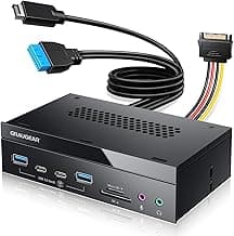 GRAUGEAR 5.25 Inch 10Gbps USB 3.2 PC Front Panel Card Reader with Audio Ports, SD/microSD Internal Card Reader, USB3.2 Type-E Key-A 20-Pin Header & USB3.0 Header & 15-Pin SATA Power Connector Required