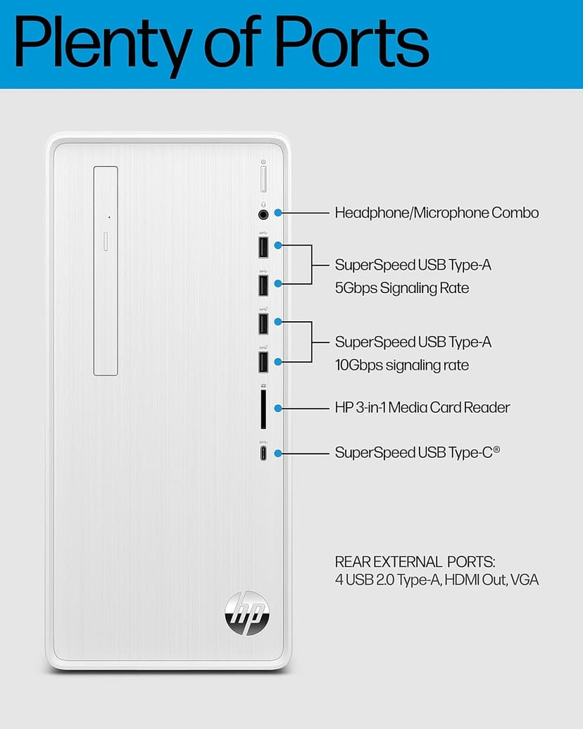 HP Pavilion TP01-3016 Home & Business Desktop, 12th Gen Intel® Core i5-12400, 12 GB DDR4 RAM, 512 GB SSD,Wi-Fi 6 + and Bluetooth® 5.2, Sleek and Compact Tower Design, No Optical Drive (Renewed)