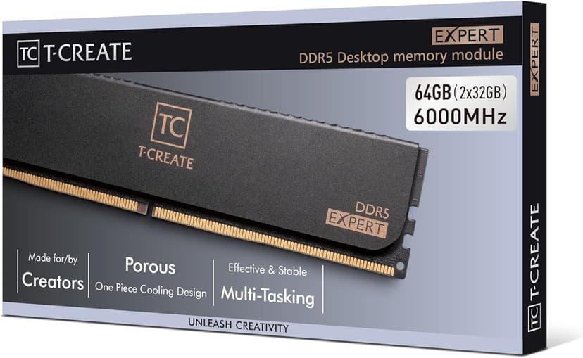 TEAMGROUP T-Create Expert Overclocking 10L DDR5 64GB Kit (2 x 32GB) 6000MHz (PC5-48000) CL34 Desktop Memory Module Ram - CTCED564G6000HC34BDC01, Black-UDIMM