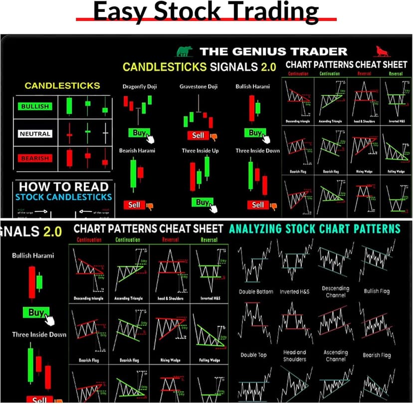 Stock Market Invest Day Trader Trading Mouse Pad Chart Patterns Cheat Sheet,Large Computer Mouse Pad/Desk Mat with Stitched Edges 800x300mm 0320